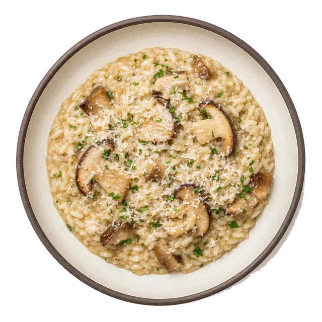 Porcini mushroom risotto, plated