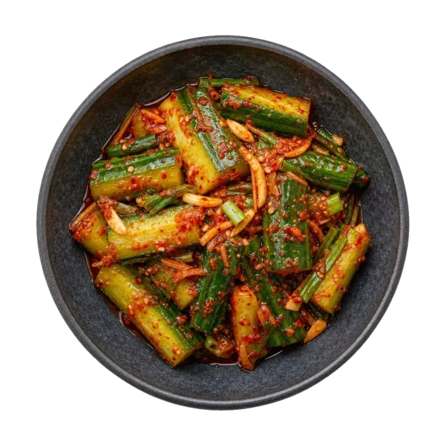 Cucumber kimchi, plated
