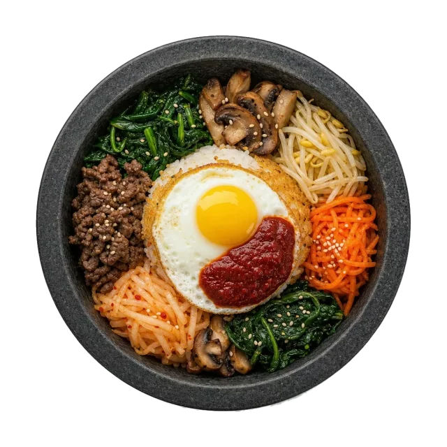 Dolsot bibimbap, plated