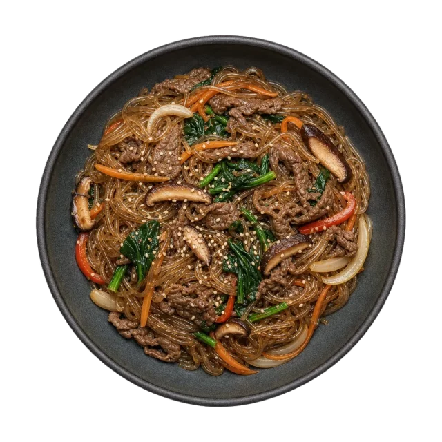 Japchae, plated