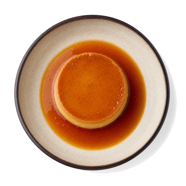 Flan plated with egg, milk, sugar