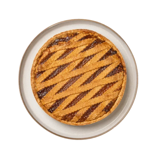 Pastiera napoletana on stoneware bowl with Butter, Candied Peel, Egg