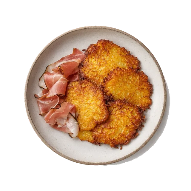 Tortei di patate on stoneware bowl with Butter, Egg, Flour