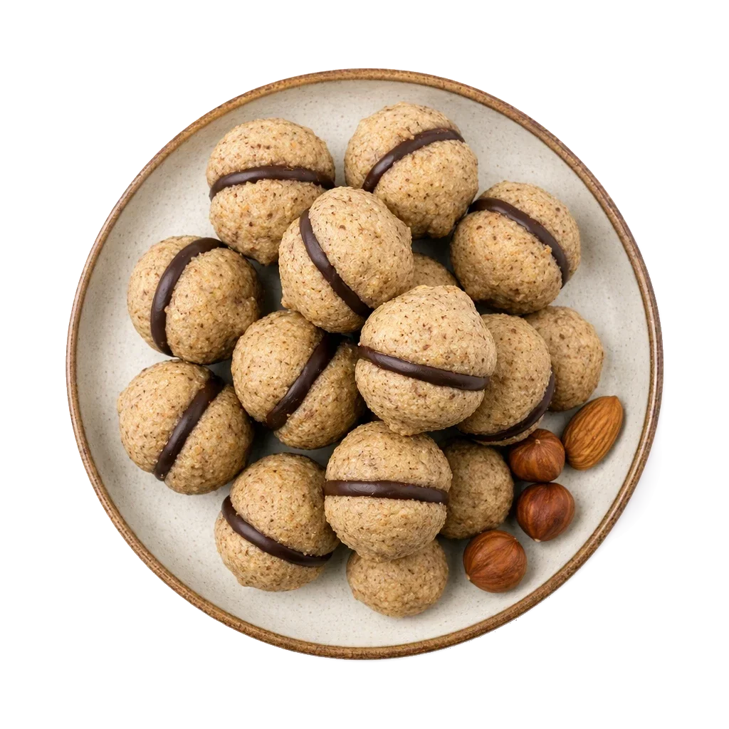 Baci di Alassio on stoneware bowl with Almond, Chocolate, Egg White