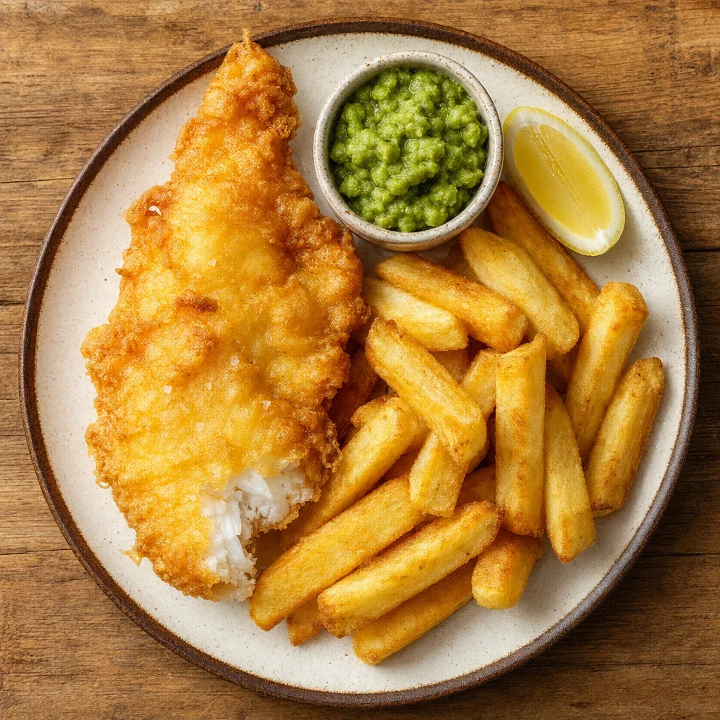 British Fish & Seafood signature plate, overhead