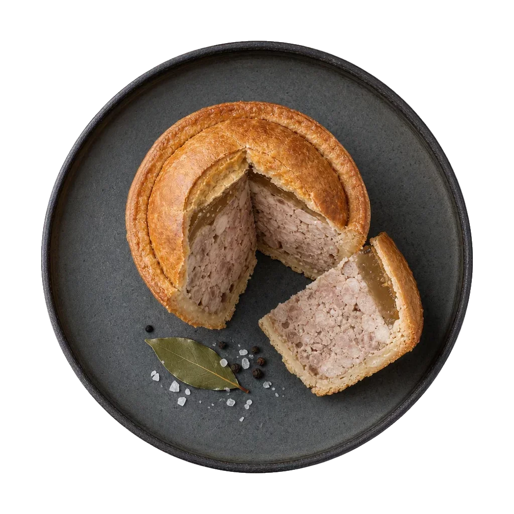 Melton Mowbray Pork Pie, plated