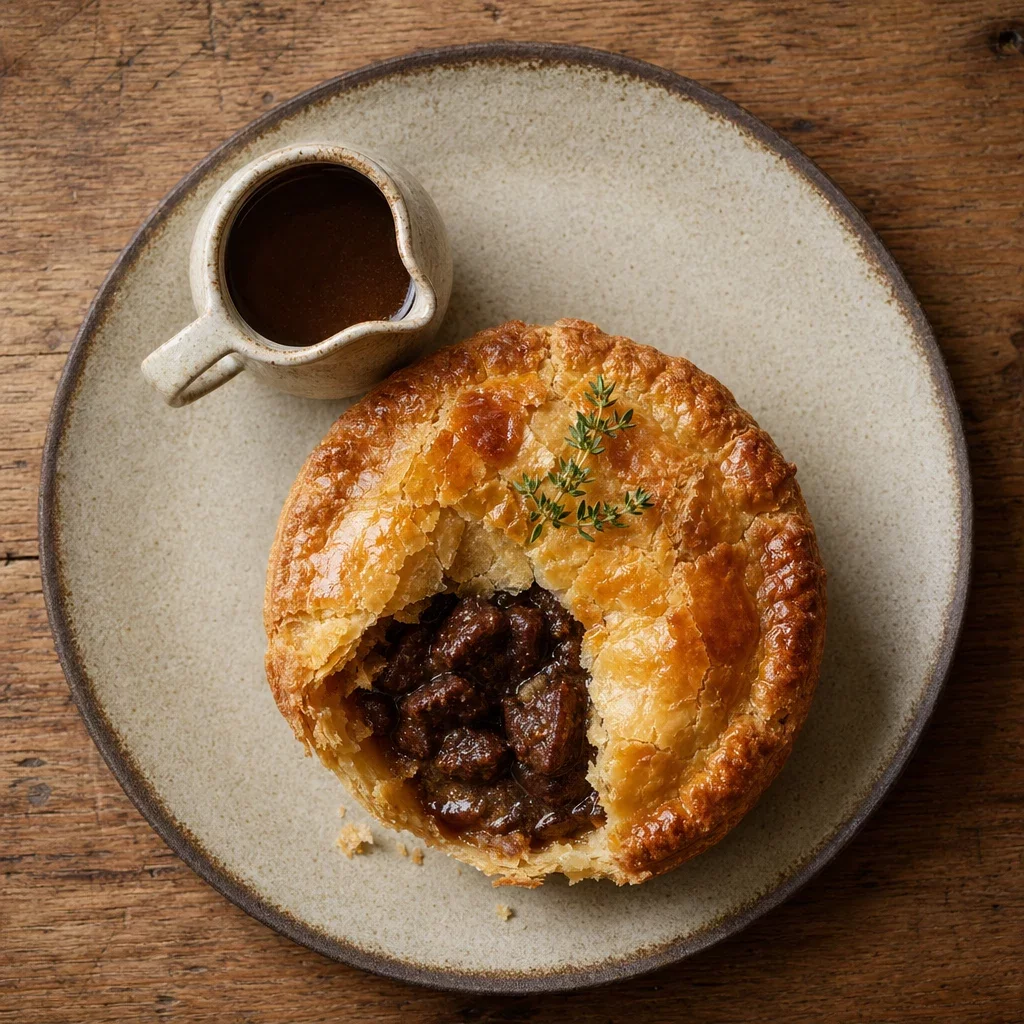 British Pies & Puddings signature plate, overhead