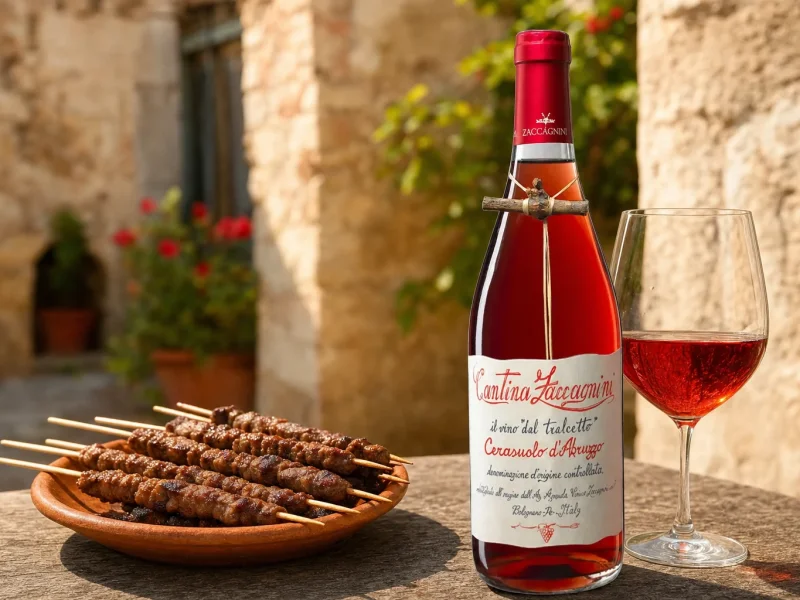 Zaccagnini Tralcetto Cerasuolo d'Abruzzo with grilled arrosticini in an Abruzzo courtyard