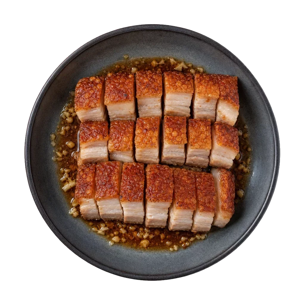 Crispy pork belly, plated