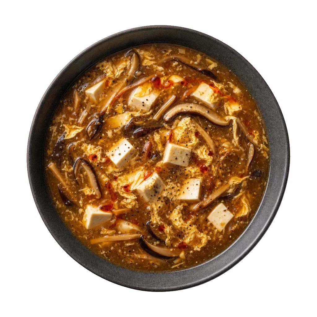 Hot and sour soup, plated