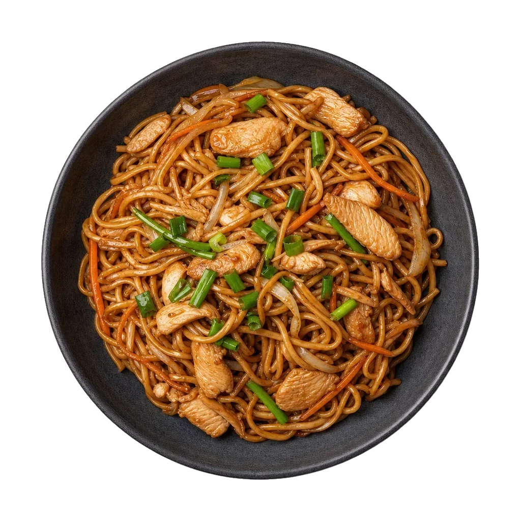 Lo mein, plated