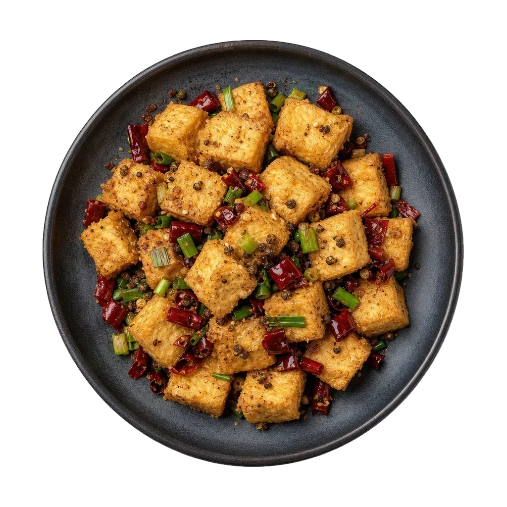 Salt and pepper tofu, plated