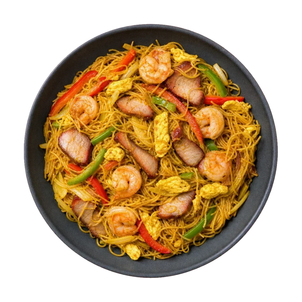Singapore noodles, plated