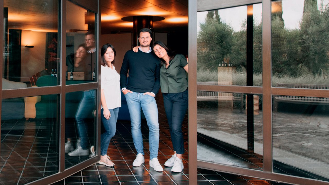 The Gaja family's younger generation at the entrance of the Ca' Marcanda winery