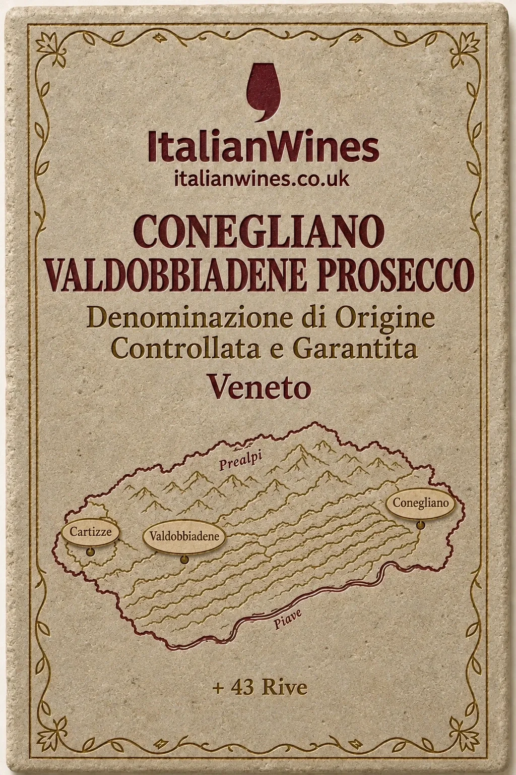 Conegliano Valdobbiadene Prosecco DOCG sub-zone boundary tile