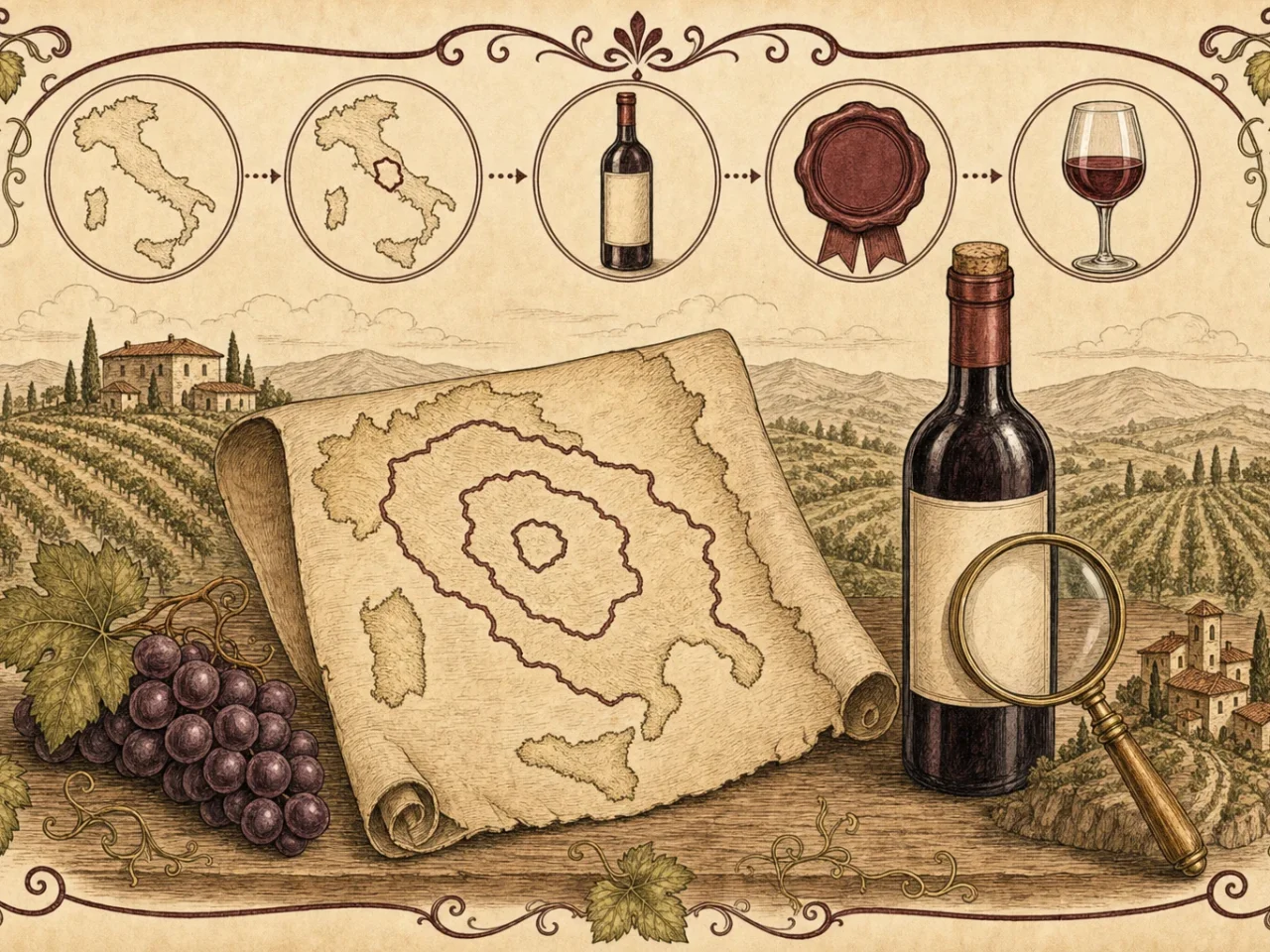 Illustrated guide to Italian wine place names, from region to denomination to single vineyard