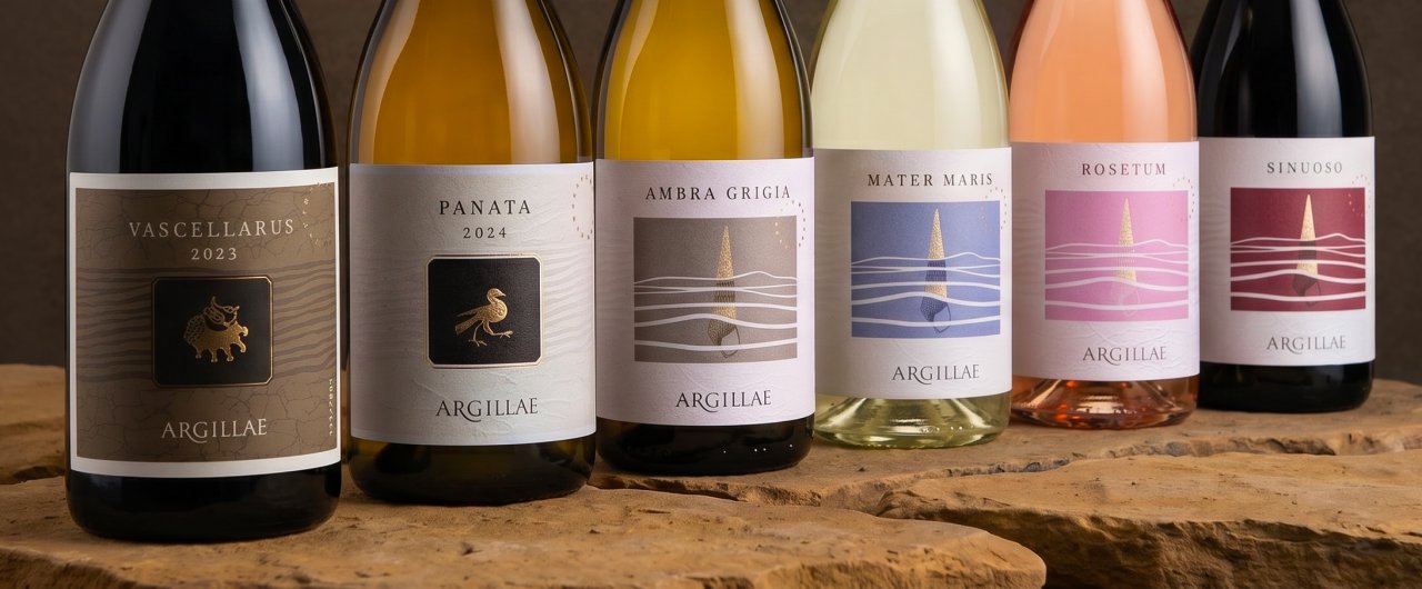 Six Argillae wines in a row: Vascellarus, Panata, Ambra Grigia, Mater Maris, Rosetum and Sinuoso