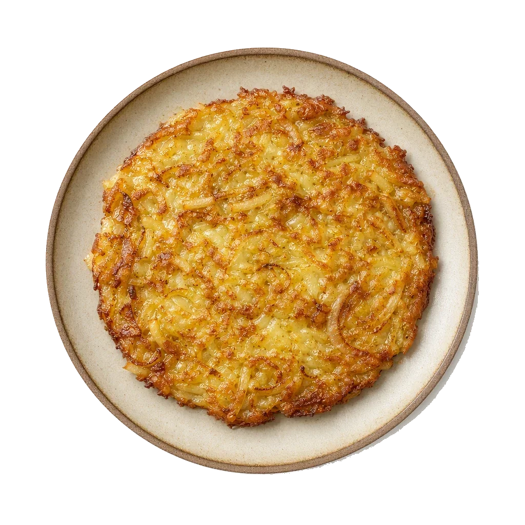 Frico on stoneware bowl with Butter, Montasio, Onion