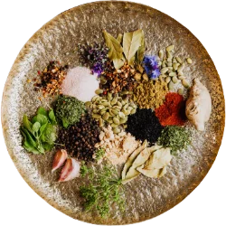 herbs and spices dish from top