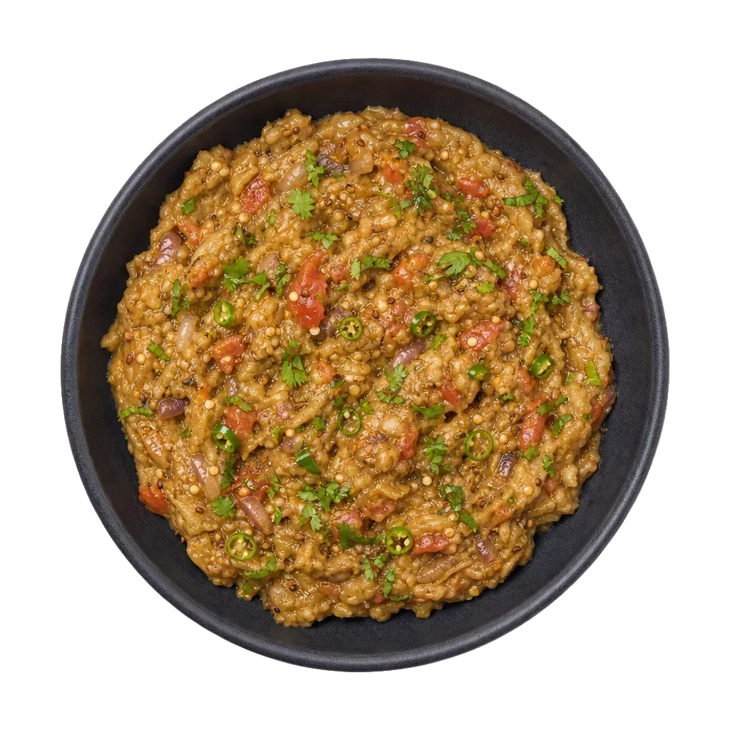 Baingan bharta, plated