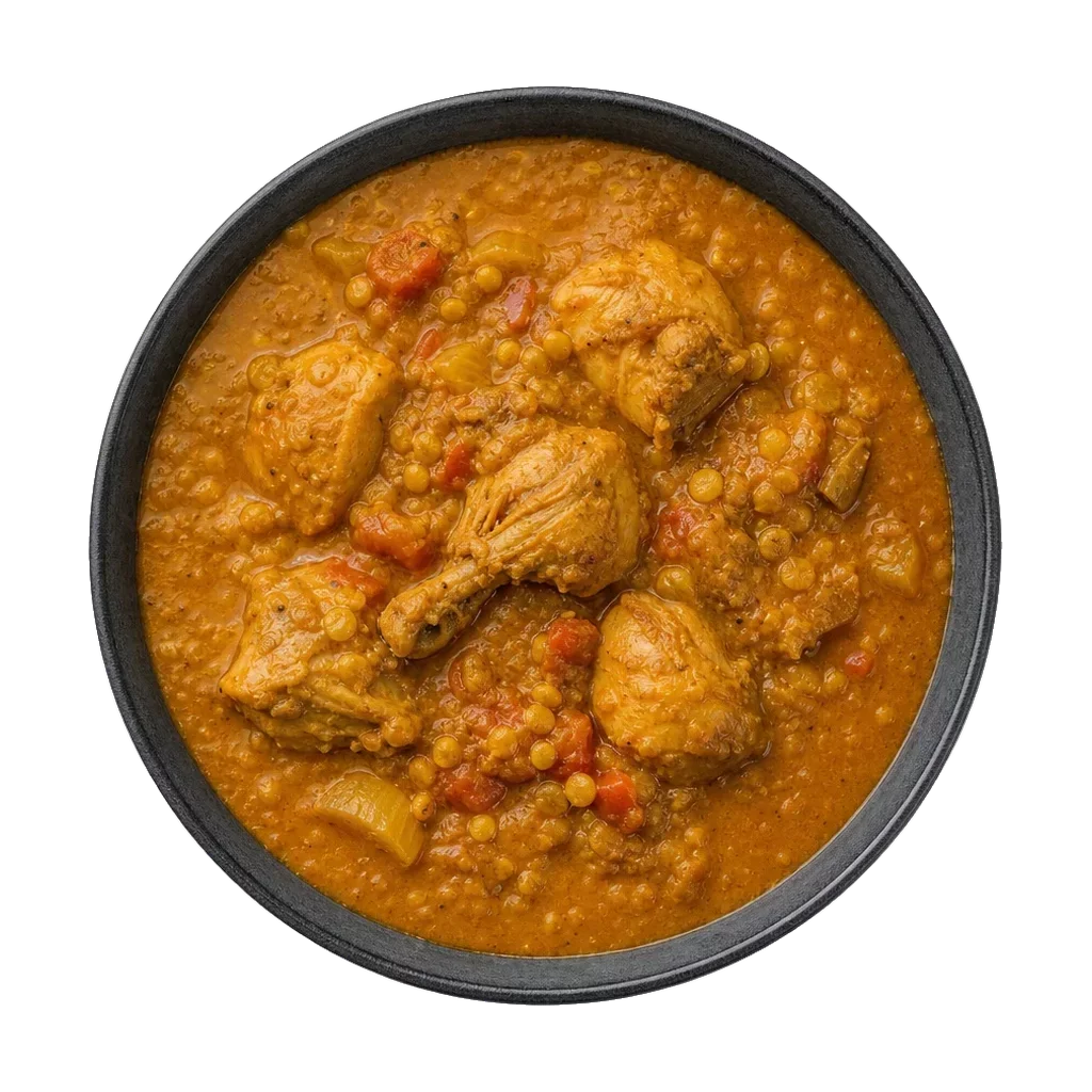 Chicken dhansak, plated