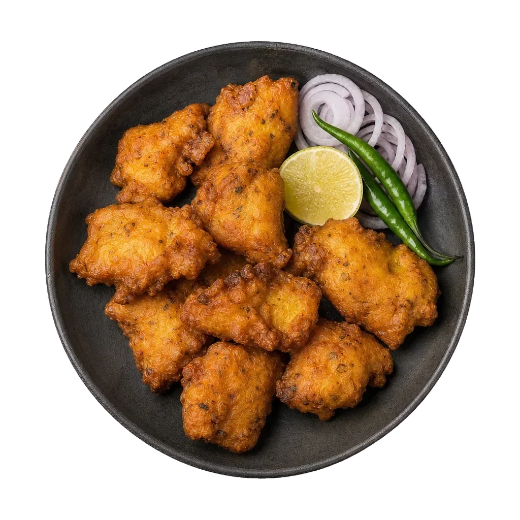 Fish pakora, plated