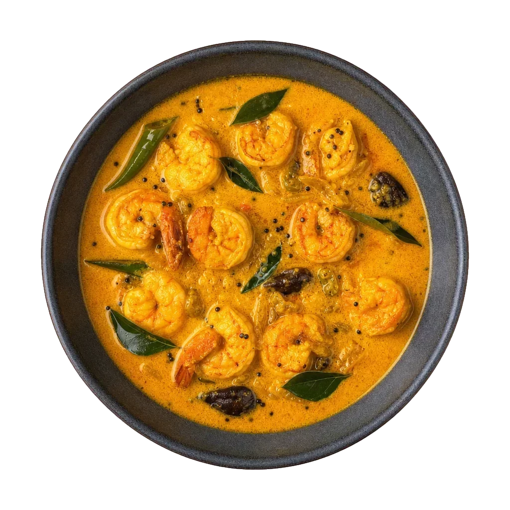 Kerala prawn curry, plated