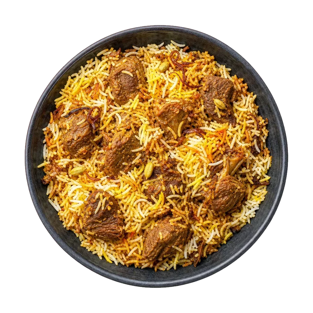 Lamb biryani, plated