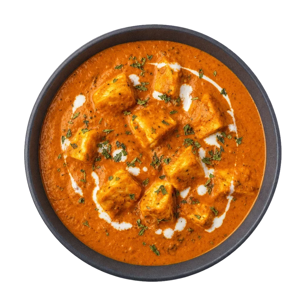 Paneer butter masala, plated