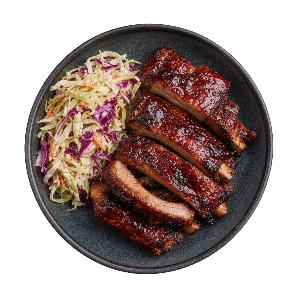 BBQ ribs, plated