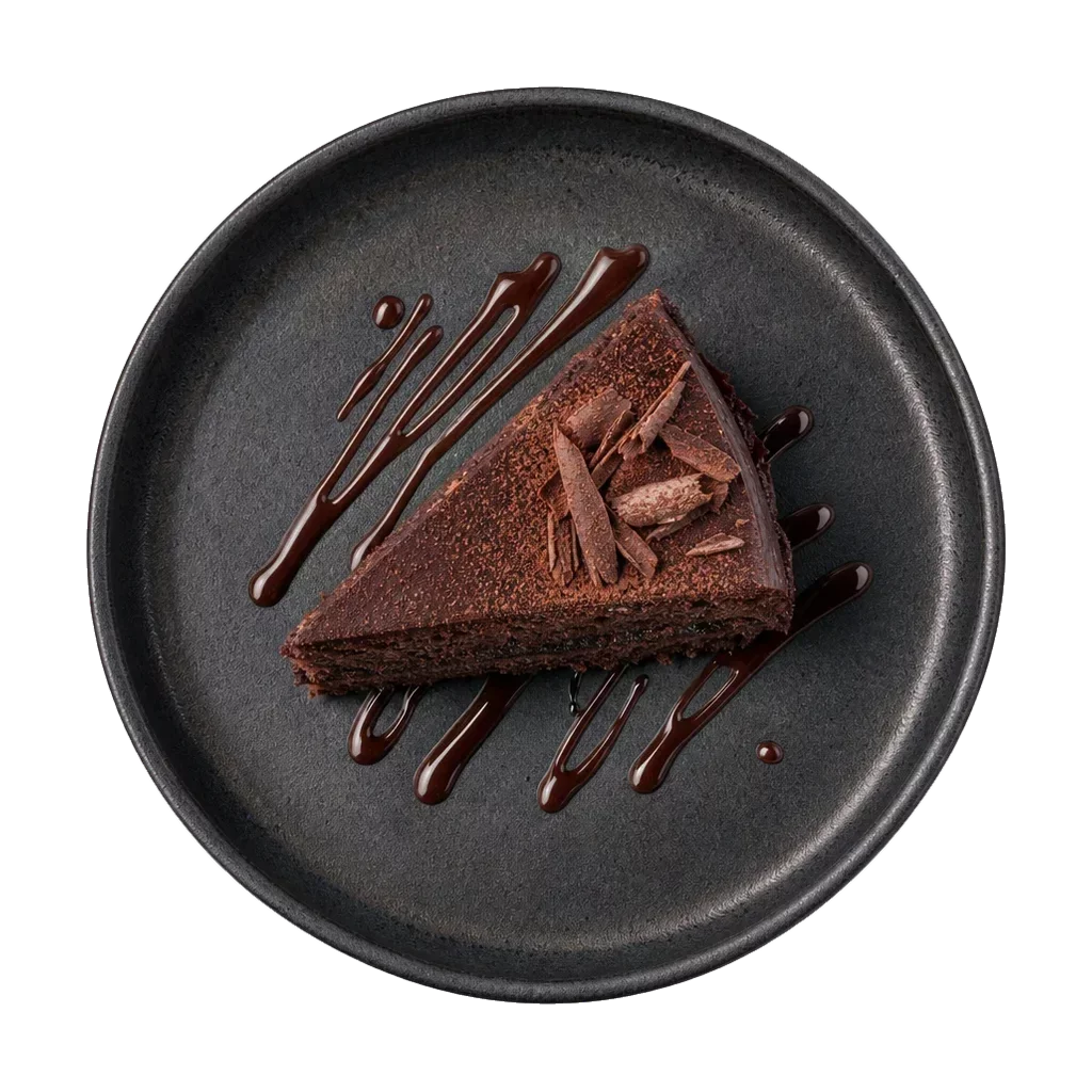 Chocolate cake, plated