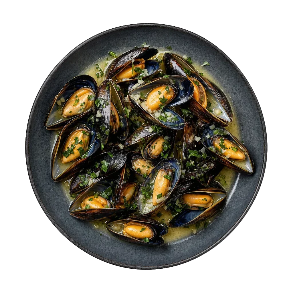 Mussels, plated