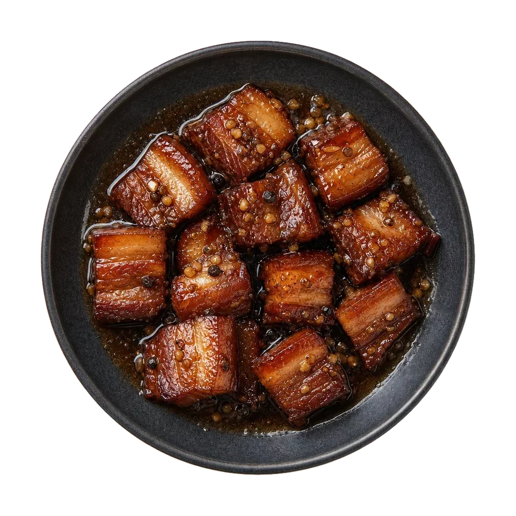 Pork belly, plated