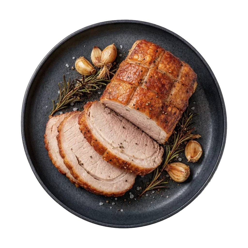 Roast pork, plated