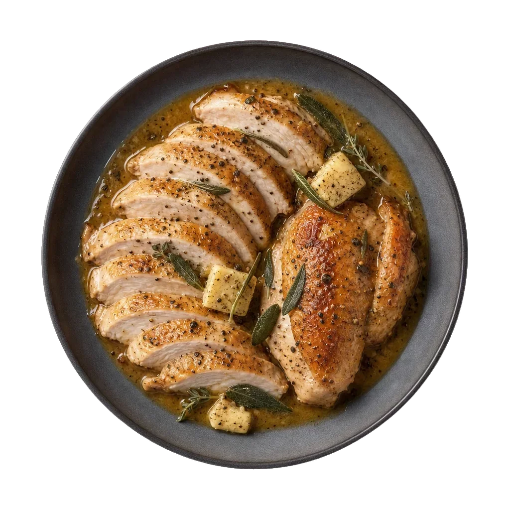 Roast turkey, plated