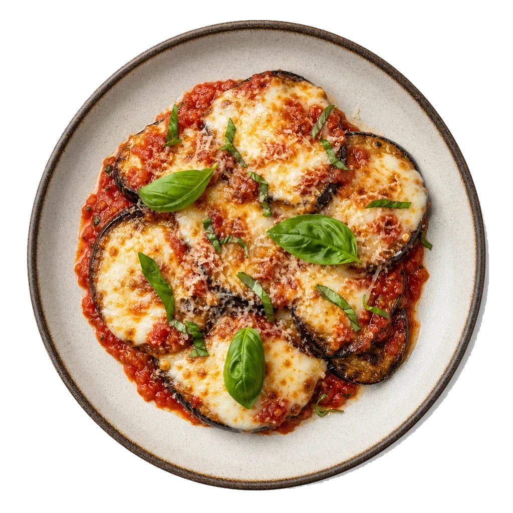 Eggplant parmesan, plated