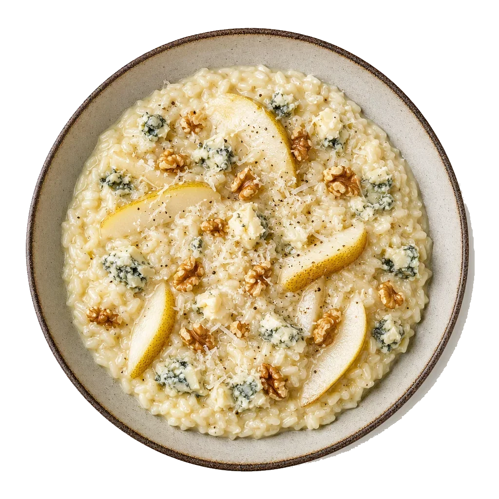 Gorgonzola, pear, and walnut risotto