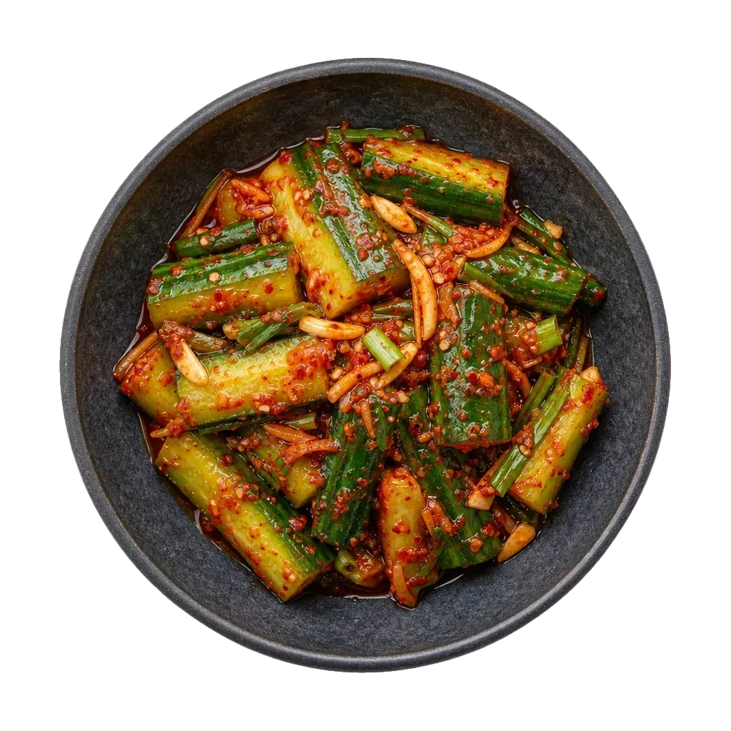 Cucumber kimchi, plated