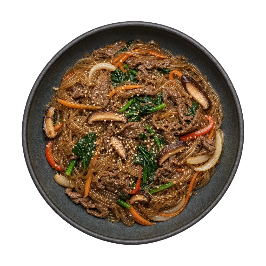 Japchae, plated