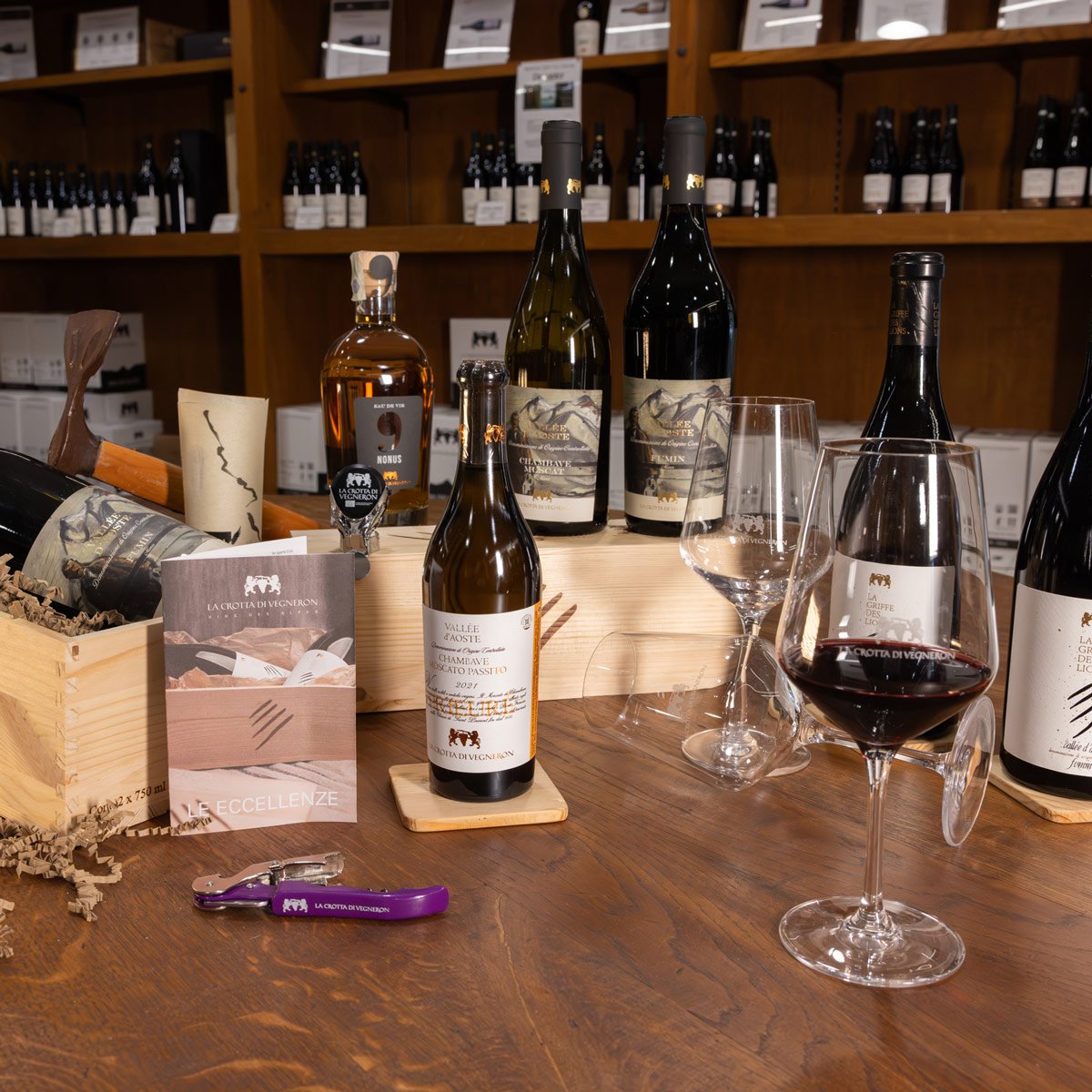 Tasting in the Chambave shop at La Crotta di Vegneron