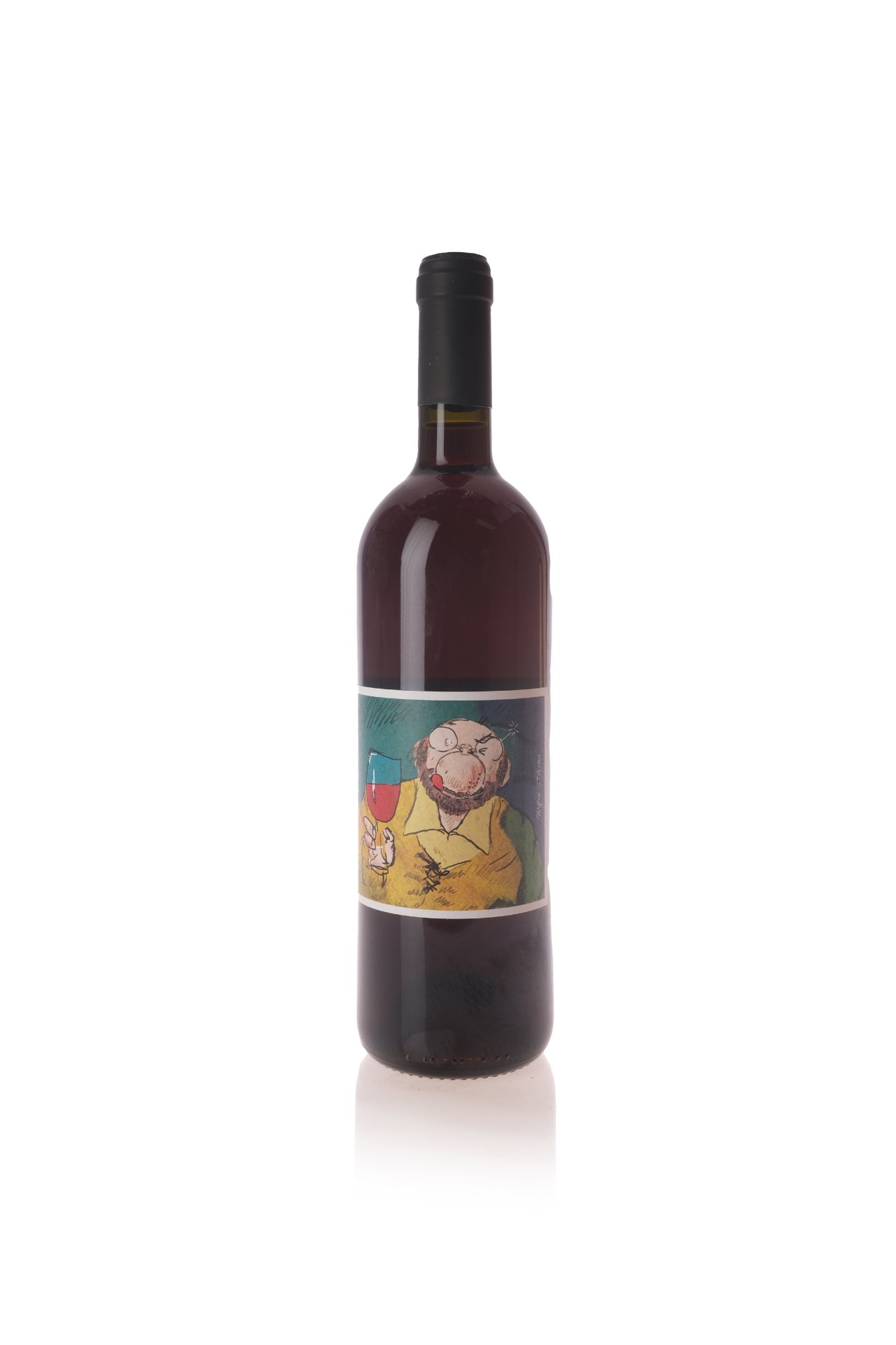 Bottle of Laboro Disobedient vino rosso with its Sergio Staino cartoon label