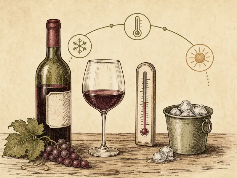 Wine bottle, glass, and thermometer for serving temperature