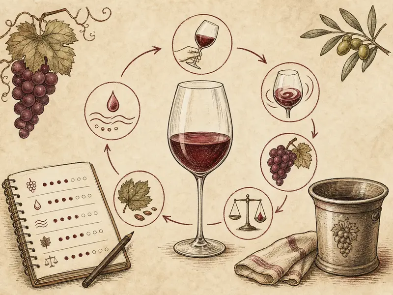 Wine tasting notebook, glass, and texture guide icons