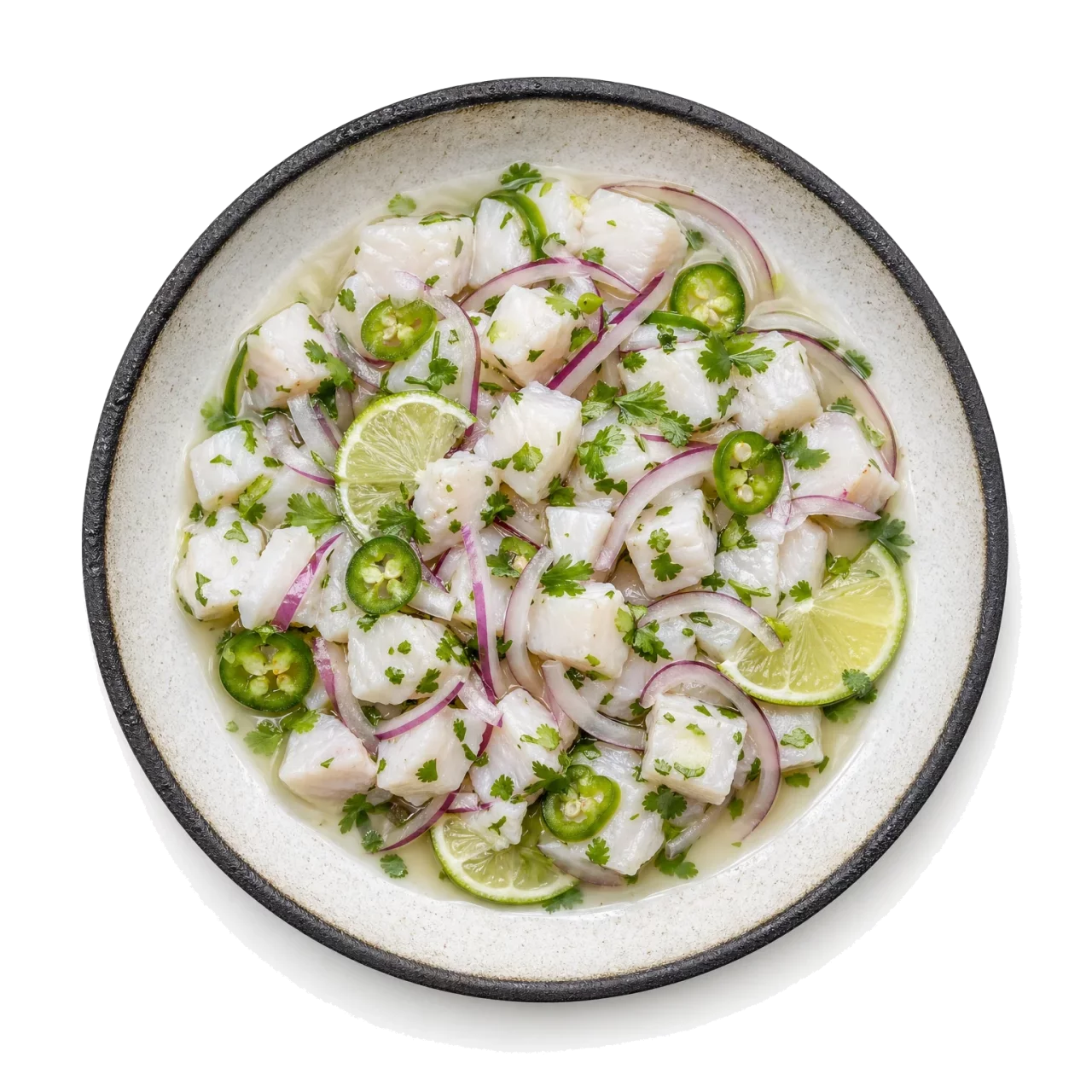 Ceviche plated with cod, lime, onion