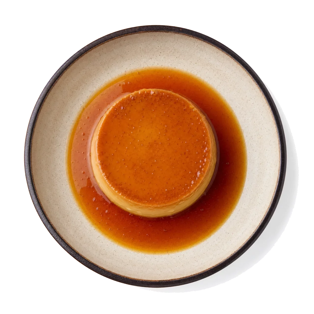 Flan plated with egg, milk, sugar