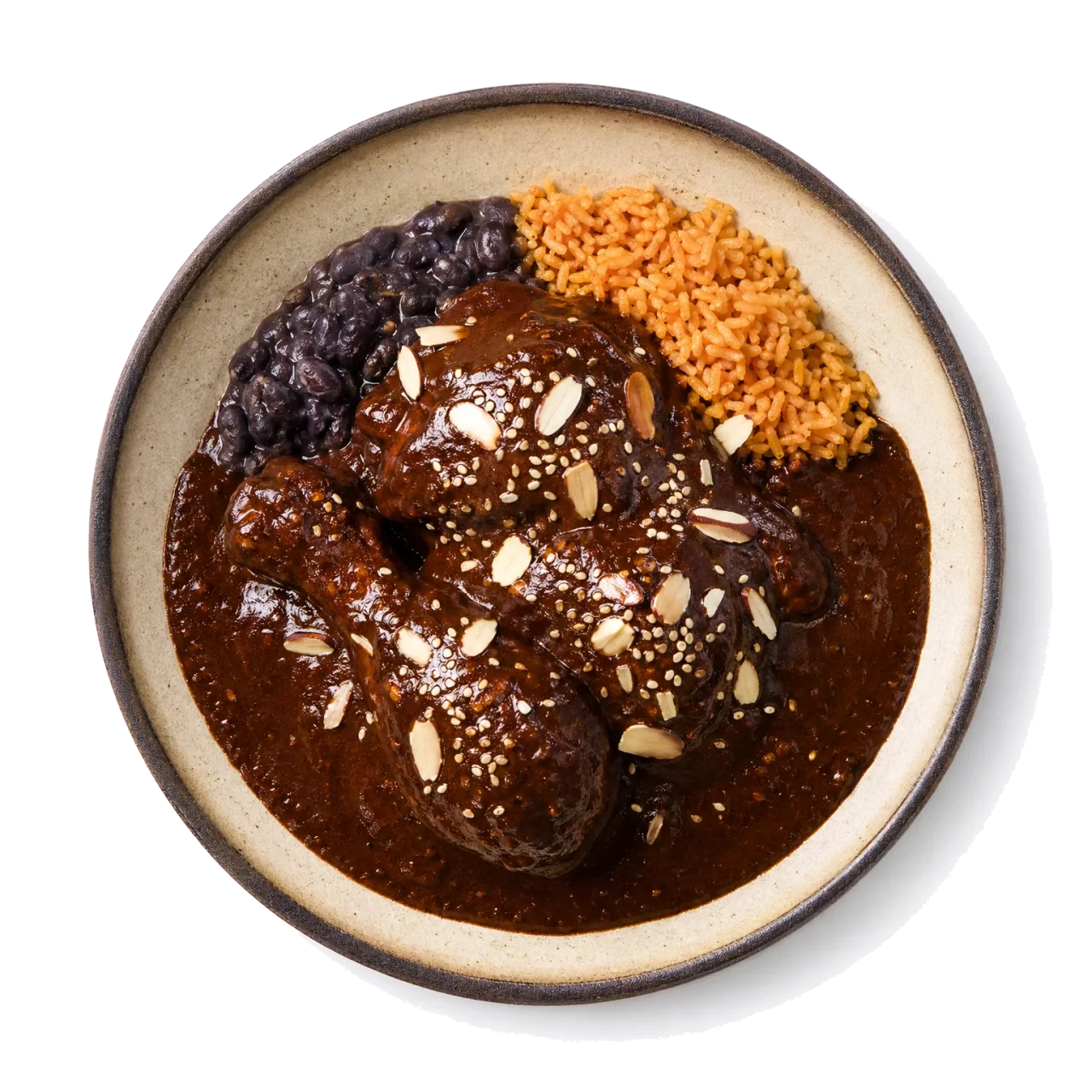 Mole Poblano plated with chocolate, chili, chicken