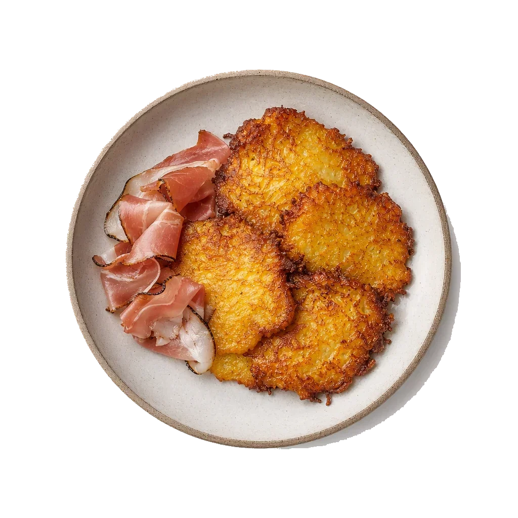 Tortei di patate on stoneware bowl with Butter, Egg, Flour