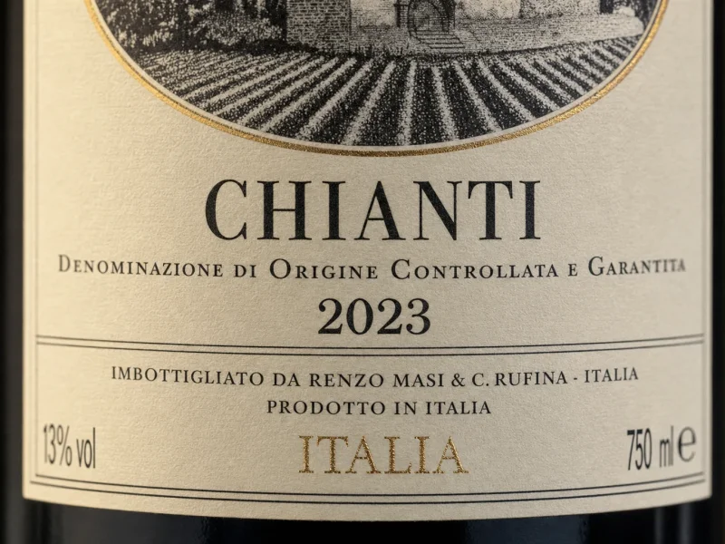 The bottler line on a real Chianti label: Imbottigliato da Renzo Masi and C., Rufina