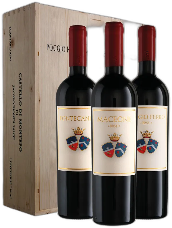 Jacopo Biondi Santi Wooden box Jacopo Biondi Santi with Fontecanese, Poggio Ferro and Maceone